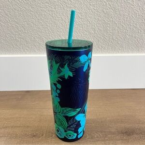 Starbucks Stainless Steel Venti Tumbler Blue Green Flower Summer 2022 Siren 24oz